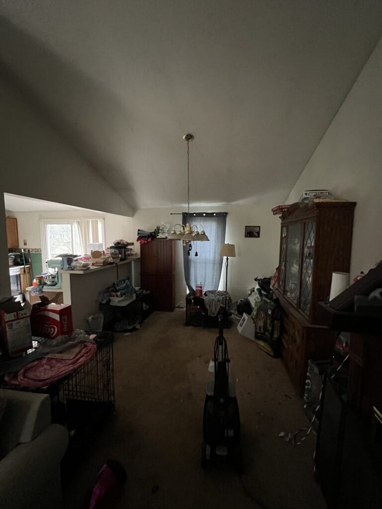 A messy living room in Covington, KY