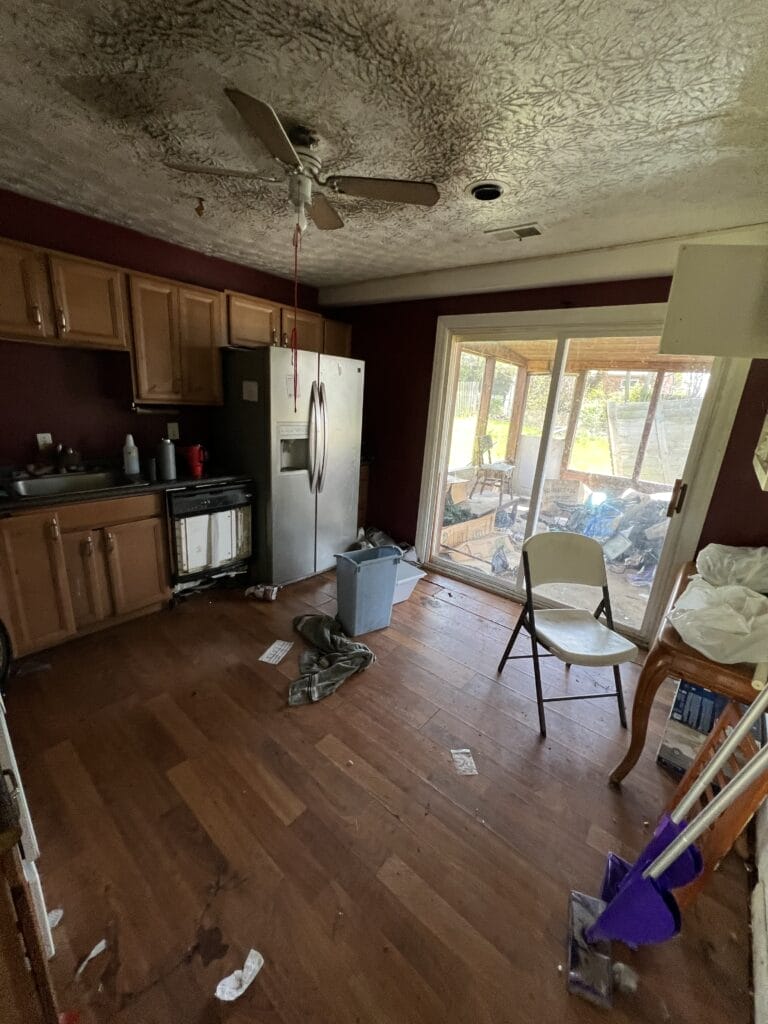 Inside of a messy kitchen